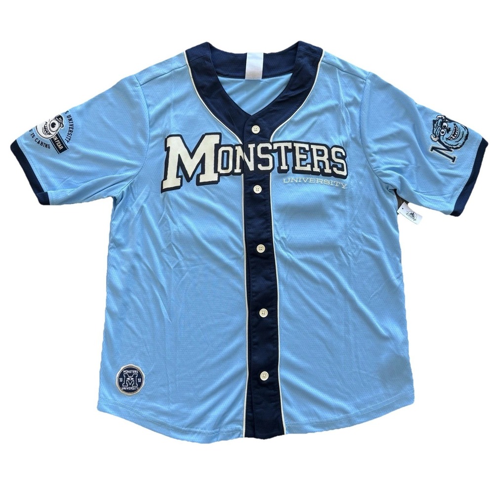 Disney Parks Monsters University Baseball Jersey LARGE Sulley‎ Mike Wazowski